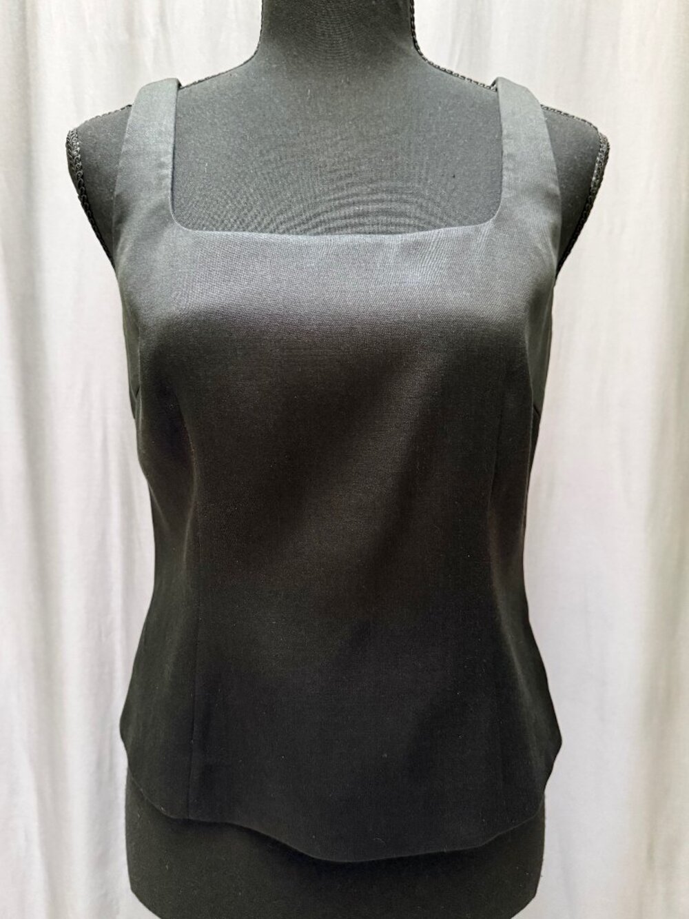 Carlisle Black Wool Silk Square Neck Structured Tank Top Size 0